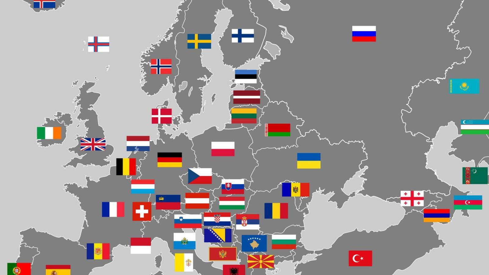Карта Европы с флагами стран