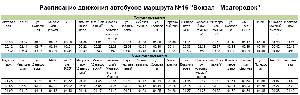 Расписание автобуса №16