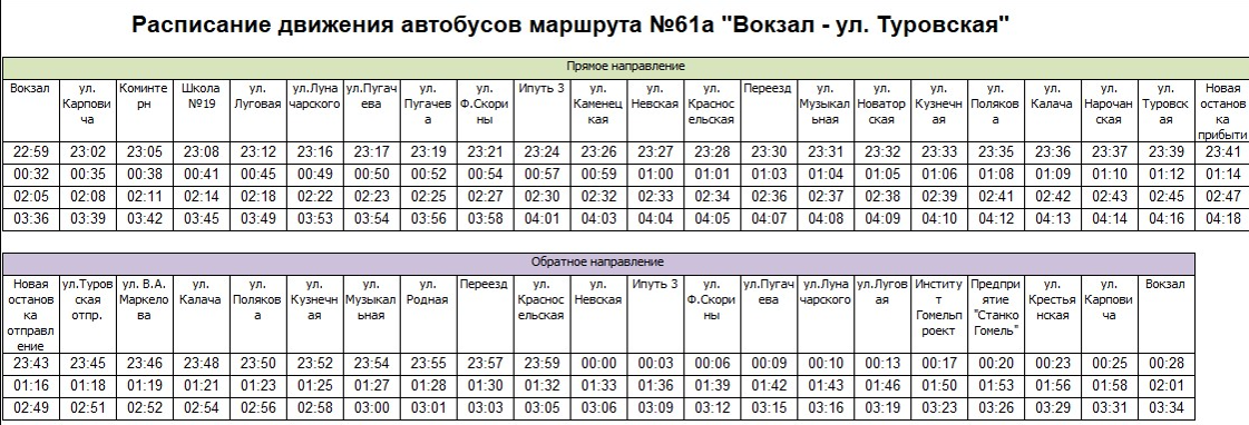 Расписание автобуса №61а