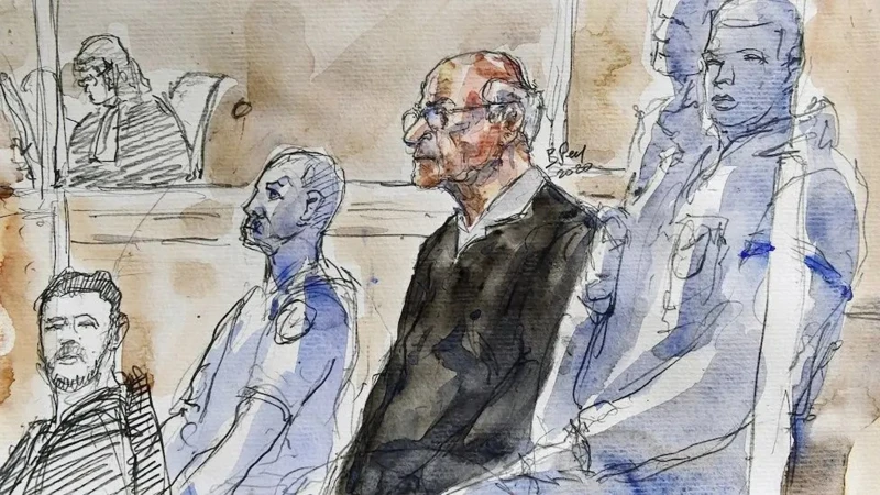 Жоэль Ле Скуарнек на его первом судебном заседании в 2020 году (судебный набросок)