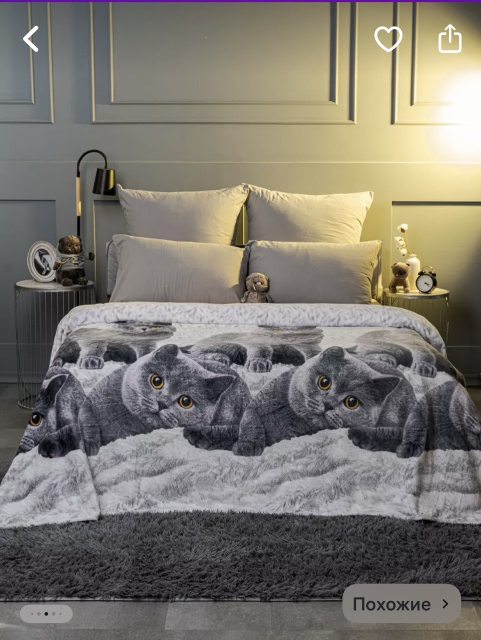 Плед на кровать с кошачьим принтом