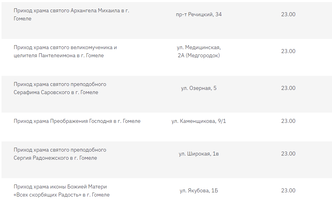 Расписание богослужений