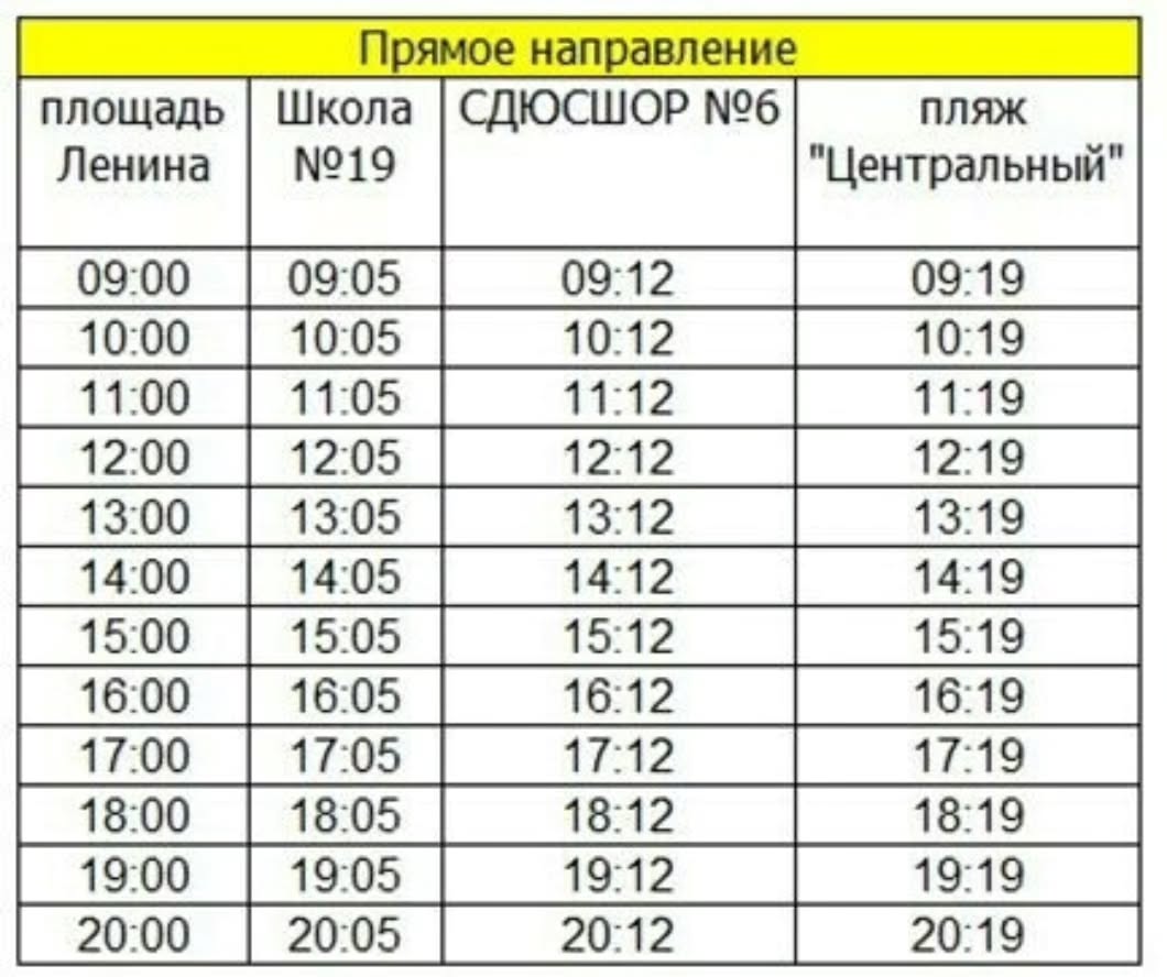 Расписание автобуса к пляжу 