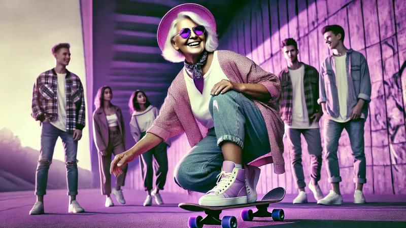 Пожилая женщина на скейте