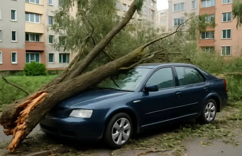 Дерево упало на автомобиль