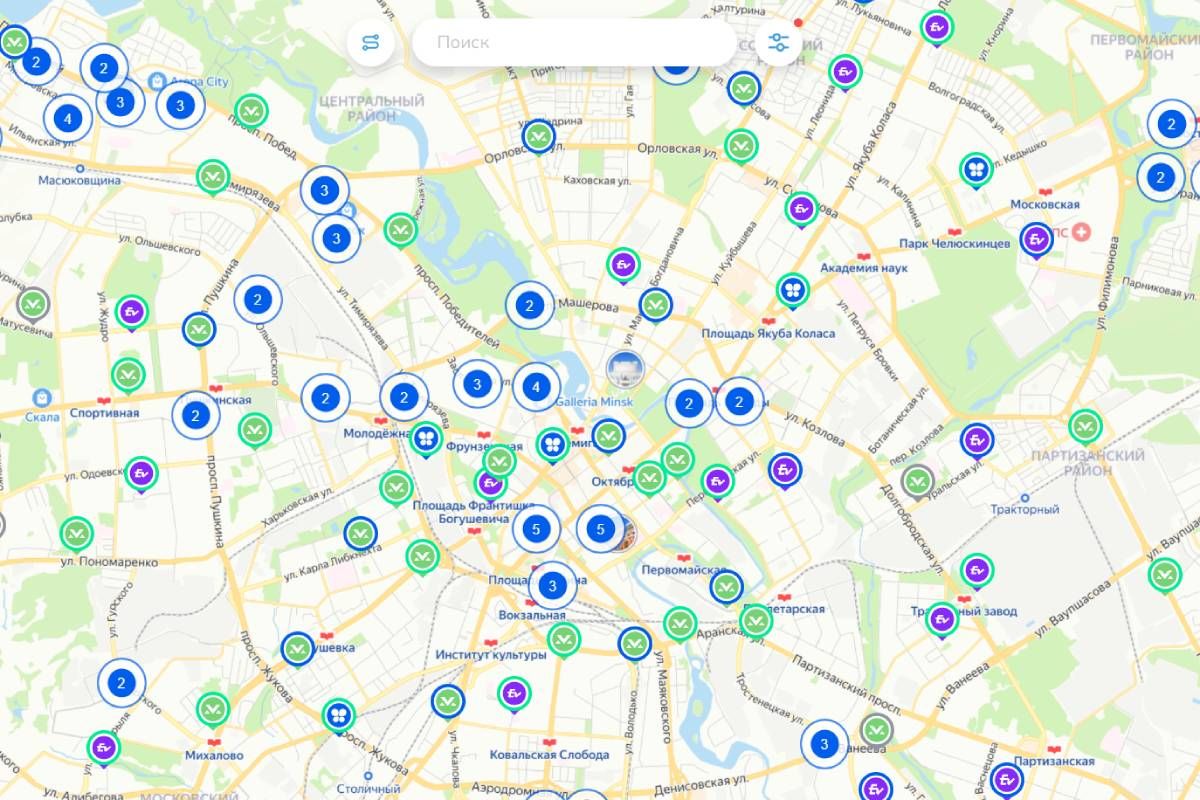 Карта мест зарядки электромобилей 