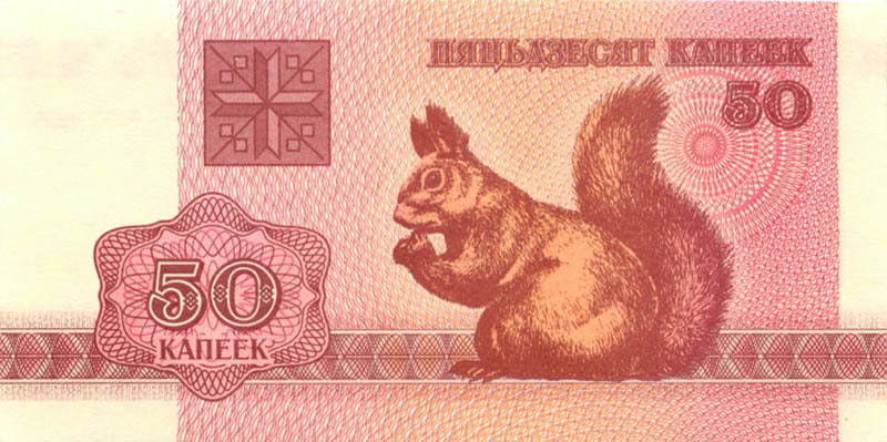 Белочка на купюре пятьдесят копеек 
