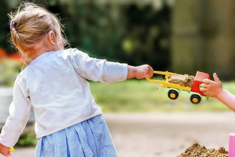 Один ребенок забирает у другого машинку