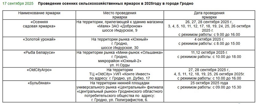 осенние ярмарки в Гродно 