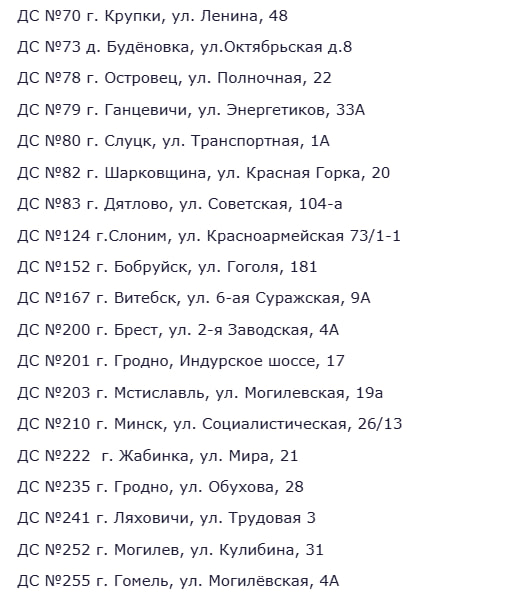 Список адресов тех осмотра 