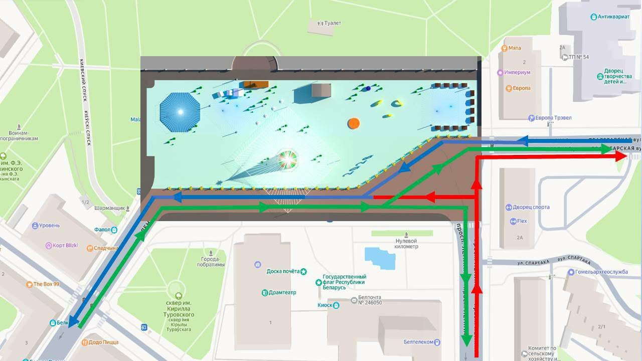 Новогодняя схема движения транспорта в центре Гомеля площадь Ленина 